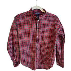 Ralph Lauren Kids Plaid Button‎ Down Shirt Red Green Long Sleeve Size L 16 18